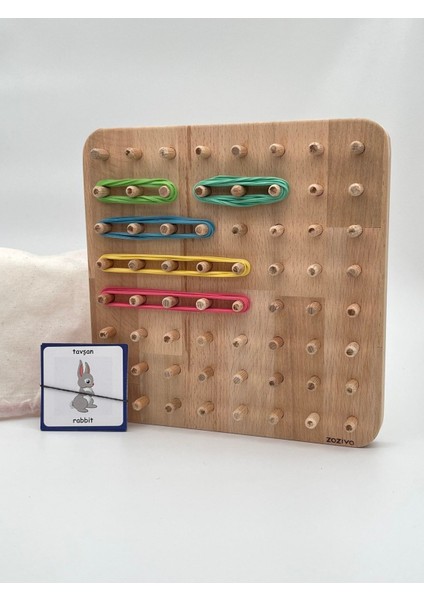 montessori Eğitici Ahşap Oyuncak – Geoboard / Lastik Geçirme Çocuk Oyuncağı1 Adet