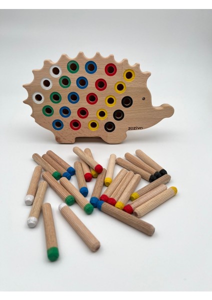 montessori Eğitici Ahşap Oyuncak – Tak Çıkar Renkli Ahşap Kirpi Oyuncak1 Adet