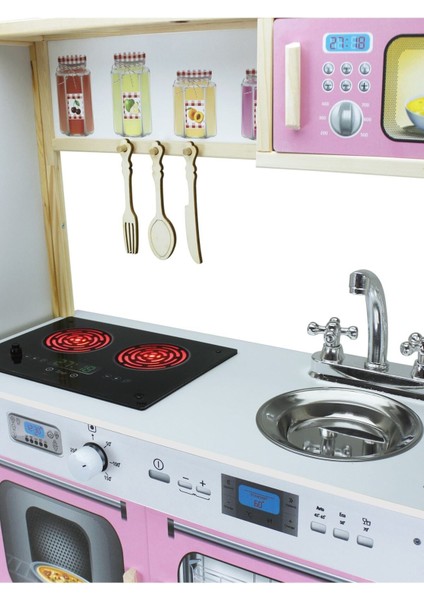 ahşap Buzdolaplı Çocuk Mutfak Seti Ocak LED Aydınlatmalı1 Adet