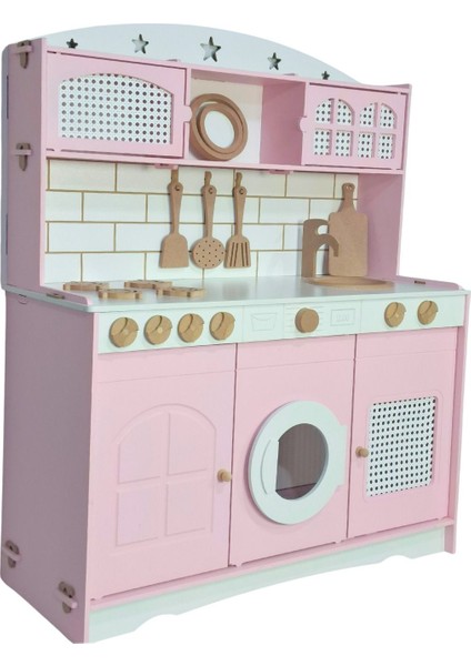 küçük Şefin Pembe Ahşap Mutfağı 9 Parça Servis Setli1 Adet