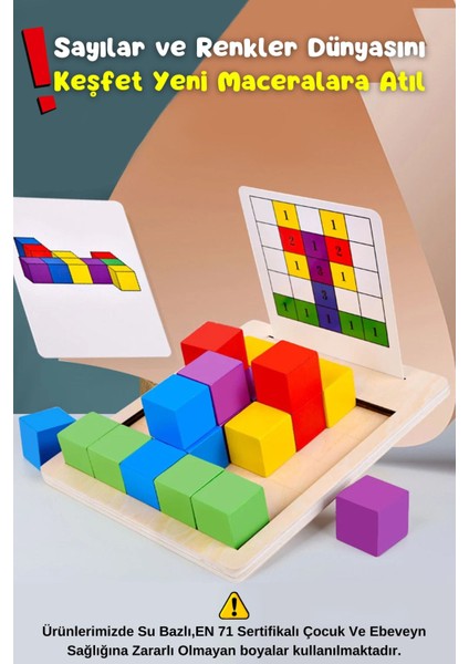 Luxurymontessori 3 Boyutlu Zeka Geliştrici Küp Dizme Ahşap Eğitici Oyuncak-Renkli Küp Ahşap Puzzle Bloklar1 Adet