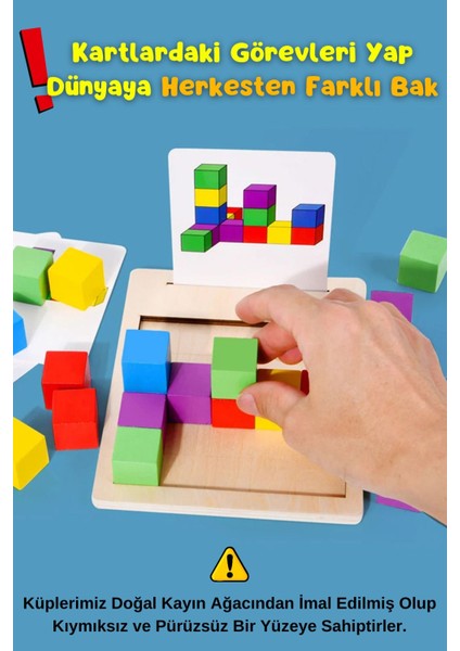 Luxurymontessori 3 Boyutlu Zeka Geliştrici Küp Dizme Ahşap Eğitici Oyuncak-Renkli Küp Ahşap Puzzle Bloklar1 Adet