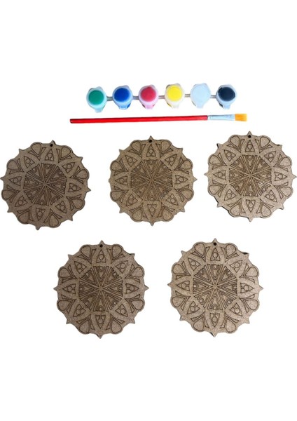 ahşap Boyama Mandala Temalı 5'li Bardak Altlığı ve Hobi Seti1 Adet