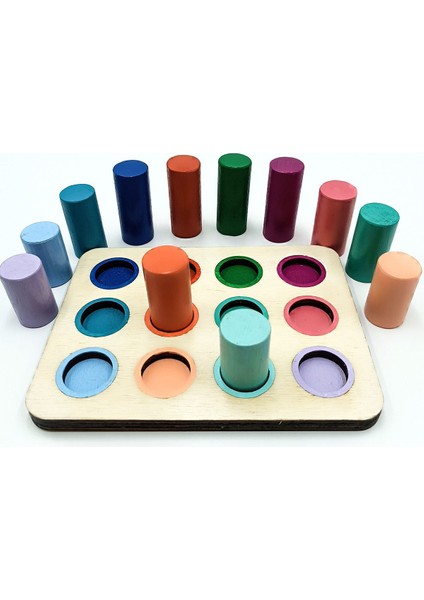 montessori Renk Eşleştirmeli Tablalı Silindirler1 Adet