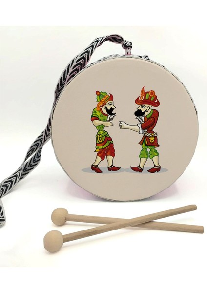 Luxurykaragöz Hacivat Baskılı, Gerçek Deri, Oyuncak Çocuk Davulu (1-5 Yaş)(Kırmızı)1 Adet