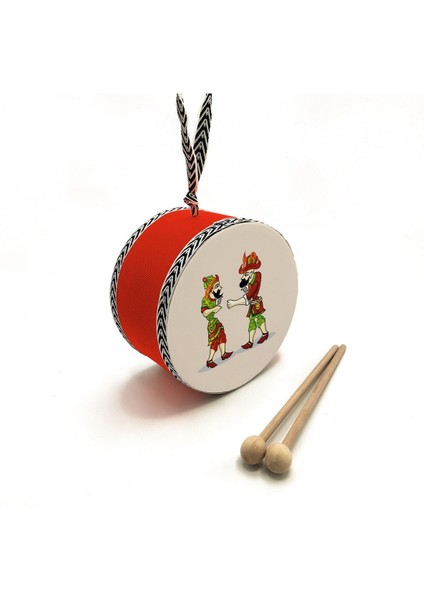 Luxurykaragöz Hacivat Baskılı, Gerçek Deri, Oyuncak Çocuk Davulu (1-5 Yaş)(Kırmızı)1 Adet