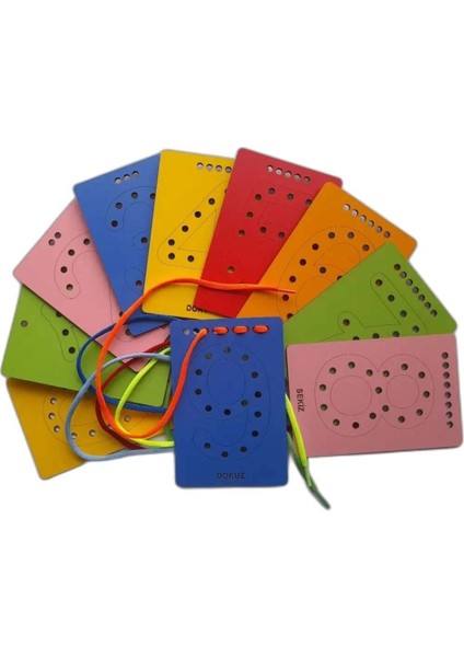 montessori Eğitici Eğlenceli Delikli Ip Geçirmeli Rakam Renk Öğrenme Seti El Göz Beceri Temelli1 Adet