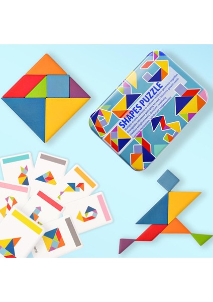 1 Kutu Tangram Bulmacalar Oyuncak Ahşap Desen Blokları Yapboz1 Adet