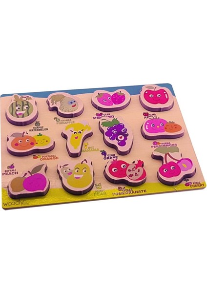 Luxuryahşap Puzzle 12 Parça Meyve Seti Eğitici Zeka Geliştiren Montessori Meteryal Ingilizce Tür1 Adet