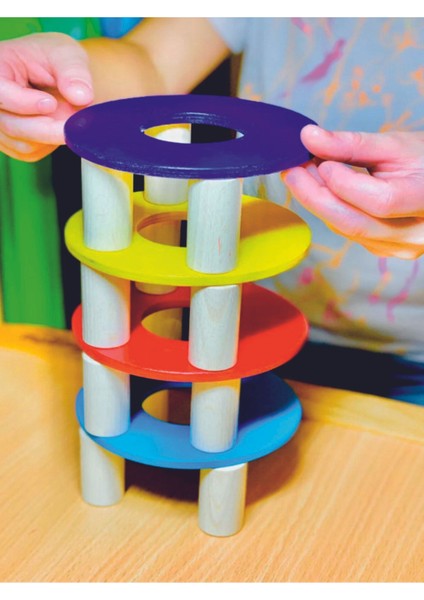 ahşap Renkli Pisa Denge Kulesi Montessori Waldorf1 Adet