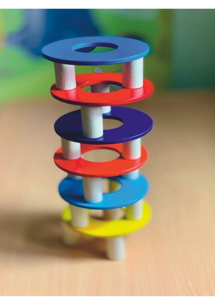 ahşap Renkli Pisa Denge Kulesi Montessori Waldorf1 Adet