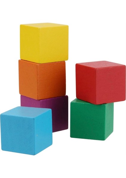 renkli 2cm Ahşap Küp Blok 20 Adet Tek Renk (Kırmızı)1 Adet
