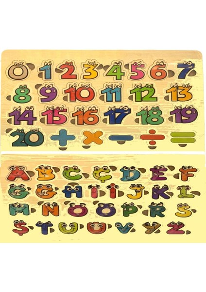 ahşap Harf, Rakam ve Arapça Bultak Puzzle 3'in 1 Set Harf, Sayı ve Arapça Alfabe Öğreniyorum Seti1 Adet