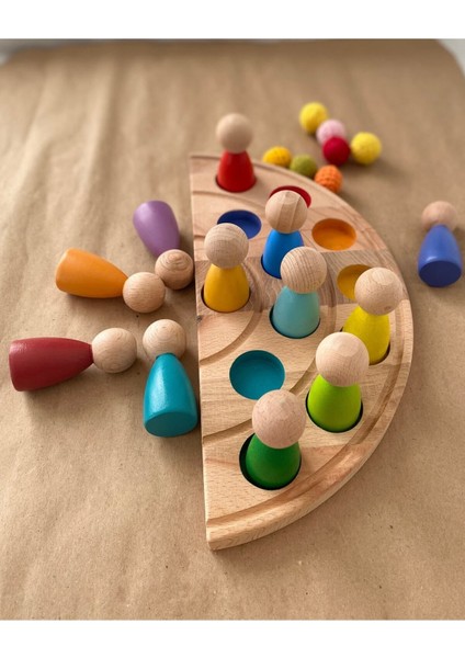 1 Yaş 12'li Waldorf Gökkuşağı Peg Bebek Tabla Seti Peg Bebek Renk Eşleştirme Ahşap Oyuncak1 Adet
