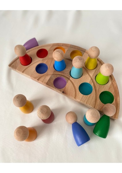 1 Yaş 12'li Waldorf Gökkuşağı Peg Bebek Tabla Seti Peg Bebek Renk Eşleştirme Ahşap Oyuncak1 Adet