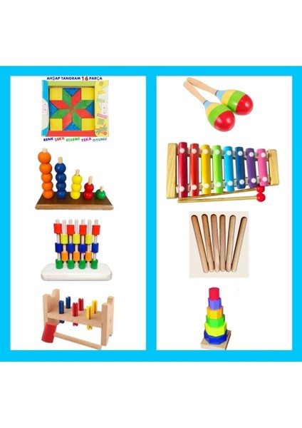 ahşap Oyuncak Seti 9lu Montessori Anaokulu Özel Eğitim Materyalleri1 Adet