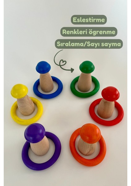 waldorf Montessori Açık Uçlu Eşleştirme Renkli 12LI Ahşap Halka ve Peg Bebek Eğitici Oyun Hediyelik1 Adet fırsatları