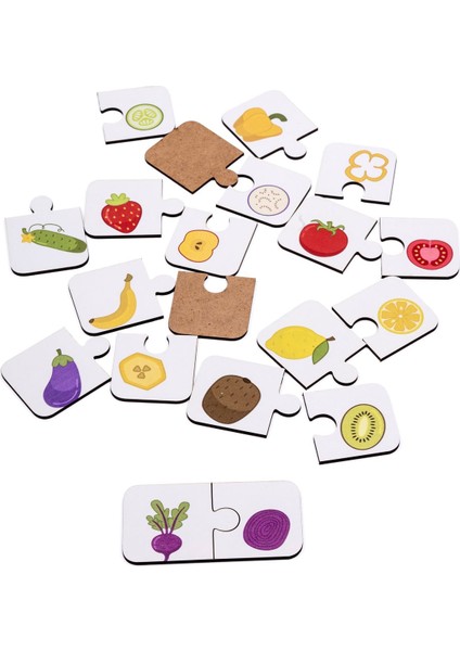 sebze ve Meyvelerin Dünyası Ahşap Ikili Puzzle Seti Çocuklar Anaokulu ve Kreşler Montessori1 Adet modelleri