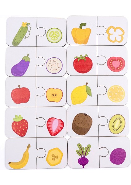 sebze ve Meyvelerin Dünyası Ahşap Ikili Puzzle Seti Çocuklar Anaokulu ve Kreşler Montessori1 Adet indirimleri