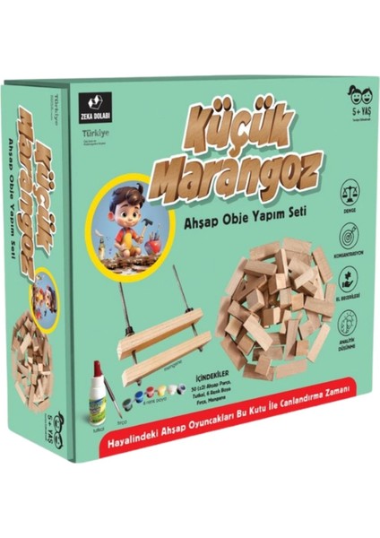 küçük Marangoz Ahşap Obje Yapım Seti (Ahşap Oyuncak, Aktivite, Tasarım, Aile Oyunu)1 Adet