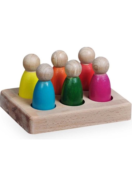 Peg Bebek Renk Eşleştirme Oyunu 6li Insan Figürleri Doğal Ahşap 14X10CM1 Adet modelleri