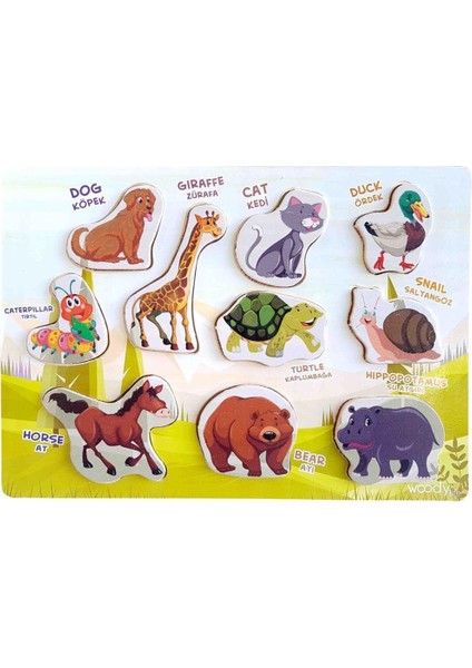 Luxurymontessori Hayvanları Ingilizce Türkçe Öğreten Ahşap Puzzle Oyuncak1 Adet