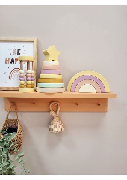 Halka Kule Set (Halka Kule + Abaküs + Gökkuşağı )Ahşap Oyuncak Dekor Montessori Oyuncak 1 Adet
