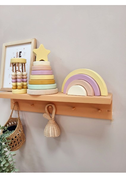 Halka Kule Set (Halka Kule + Abaküs + Gökkuşağı )Ahşap Oyuncak Dekor Montessori Oyuncak 1 Adet