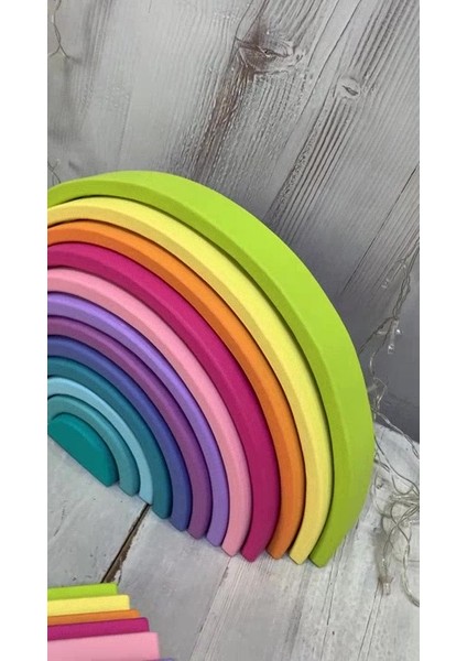12 Parça Ahşap Waldorf Pastel Gökkuşağı Tüneli- Montessori1 Adet fiyatları