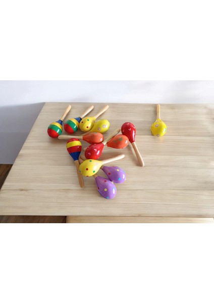marakas 12 Li Ahşap Renkli Bebek Çocuk Ritim Çıngıragı1 Adet