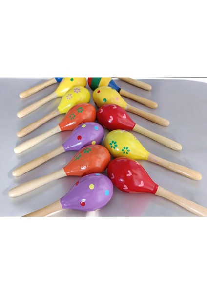 marakas 12 Li Ahşap Renkli Bebek Çocuk Ritim Çıngıragı1 Adet