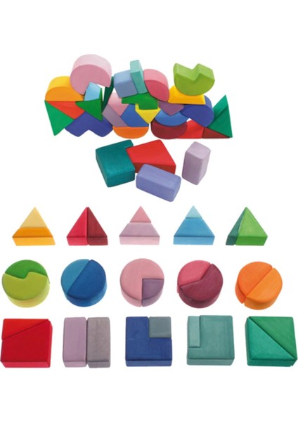 waldorf Ahşap Şekilli Puzzle Bloklar - Kare, Üçgen ve Daire1 Adet