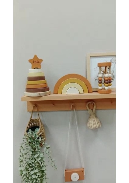 Halka Kule Set (Halka Kule + Abaküs + Gökkuşağı )Ahşap Oyuncak Dekor Montessori Oyuncak 1 Adet