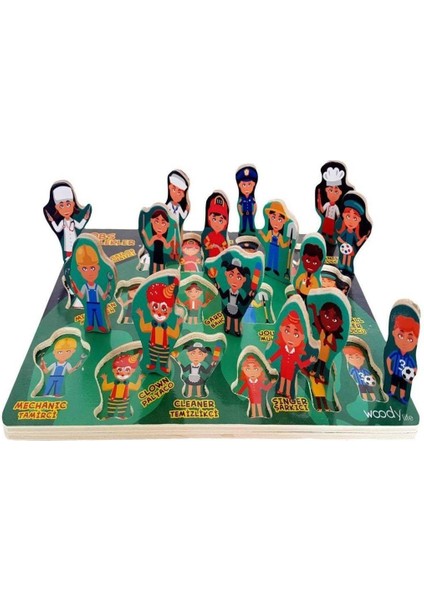 Luxuryahşap Çocuk Oyuncak Puzzle Montessori Ingilizce Türkçe Meslekler1 Adet