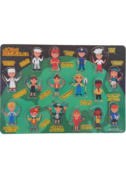 Luxuryahşap Çocuk Oyuncak Puzzle Montessori Ingilizce Türkçe Meslekler1 Adet