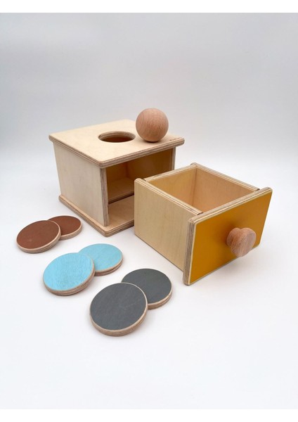 montessori Top ve Para Kutusu (2in1), 1 Yaş Için Bebek Ahşap Oyuncakları, Ilk Öğrenme Oyuncakları1 Adet