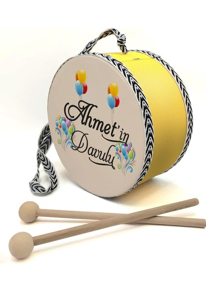 İSIMLI_3D_BALONLU , Sarı , Gerçek Deri Çocuk Davulu1 Adet