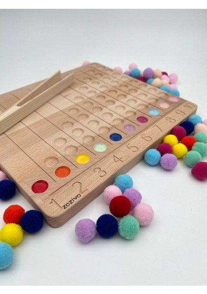 montessori Eğitici Ahşap Oyuncak – Renkli Keçe Topları Sayıları Öğrenme Tahtası1 Adet