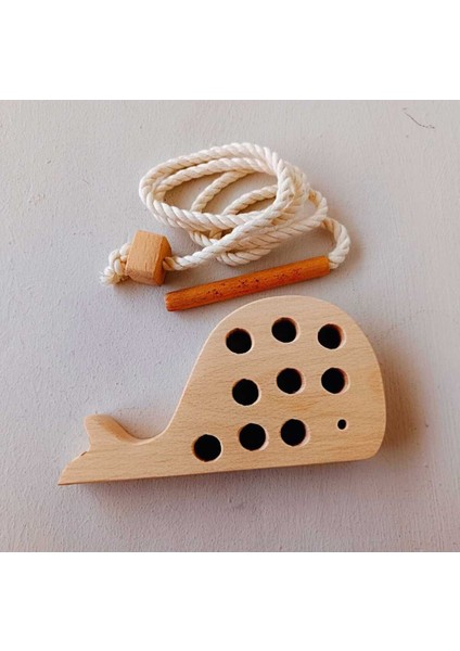 montessori Ahşap Sevimli Balina Ip Geçir Oyuncağı1 Adet