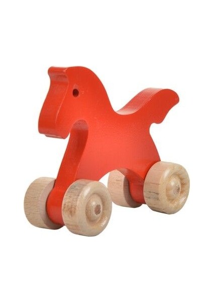 Luxurywood & Joy Doğal Ahşap Hareketli Tekerlekli Kırmızı At1 Adet