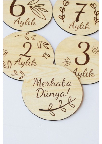 Luxuryahşap Aylık Plak Seti 12 cm Yenidoğan Hediye Kartları1 Adet