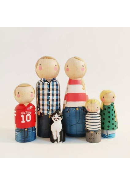 ahşap Dekoratif Peg Aile Boyama Seti Altı Farklı Boy ve Boyalı Set1 Adet