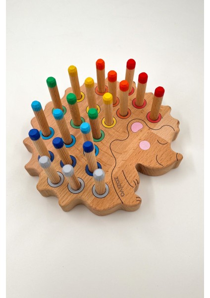 montessori Eğitici Ahşap Oyuncak – Tak Çıkar Renkli Ahşap Bebek Kirpi Oyuncak1 Adet