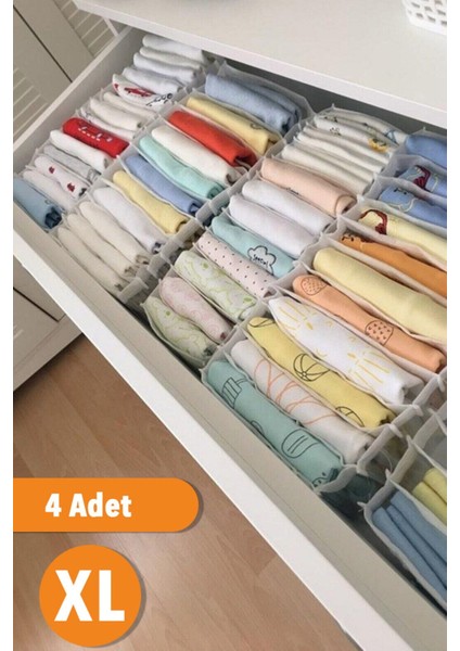 4'lü Xlarge Kumaş Çekmece İçi Düzenleyici Organizer, Beyaz