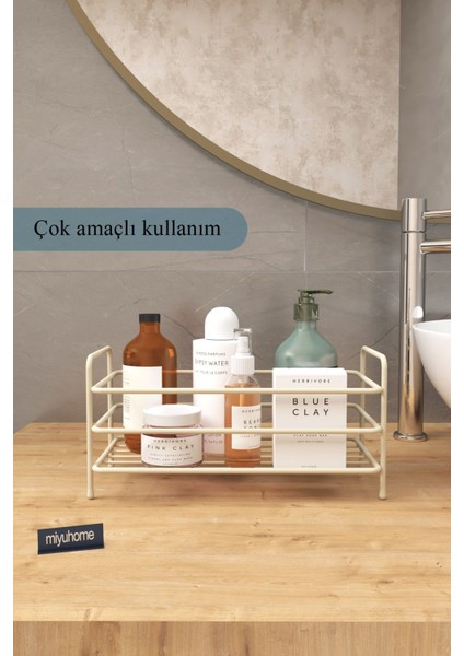 Çok Amaçlı Metal Raf, Banyo, Mutfak ve Makiyaj Düzenleyici, 22x12 cm, Bej