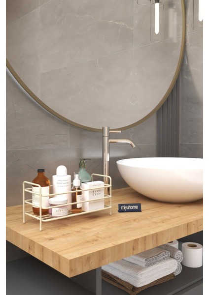 Çok Amaçlı Metal Raf, Banyo, Mutfak ve Makiyaj Düzenleyici, 22x12 cm, Bej