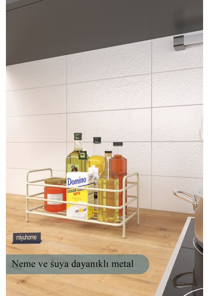Çok Amaçlı Metal Raf, Banyo, Mutfak ve Makiyaj Düzenleyici, 22x12 cm, Bej