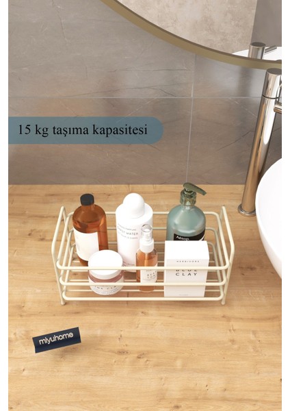 Çok Amaçlı Metal Raf, Banyo, Mutfak ve Makiyaj Düzenleyici, 22x12 cm, Bej