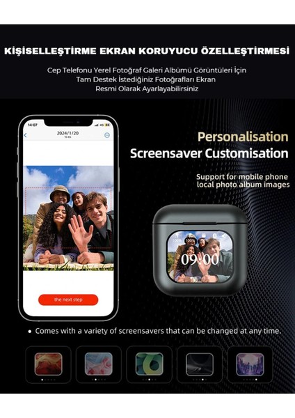 TWS K1 Akıllı Bluetooth Kulaklık ENC Dokunmatik Ekranlı 8GB Hafıza Sesli Görüşme Kulak İçi Kulaklık