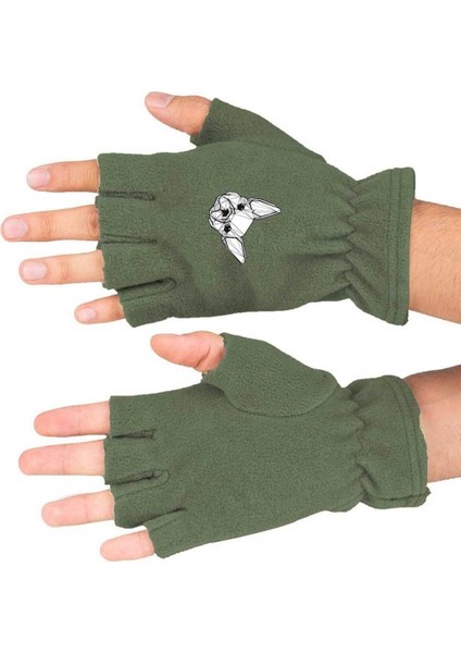 Kışlık köpek baskılı polar eldiven, sıcak ve şık, haki renkli, pamuklu, rahat ve dayanıklı